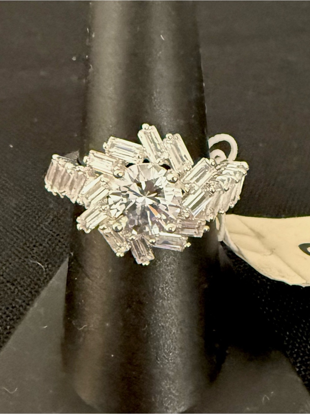 CBC Silver Tone CZ Baguette Cluster Cocktail Statement Ring New With Tag Size 8